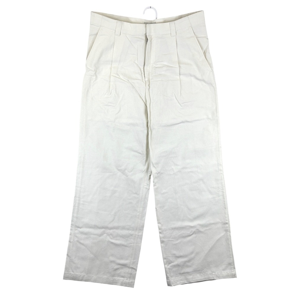 COS Relaxed Wide Leg Trousers Pants Mens 38R Off White Cotton Lyocell Minimalist